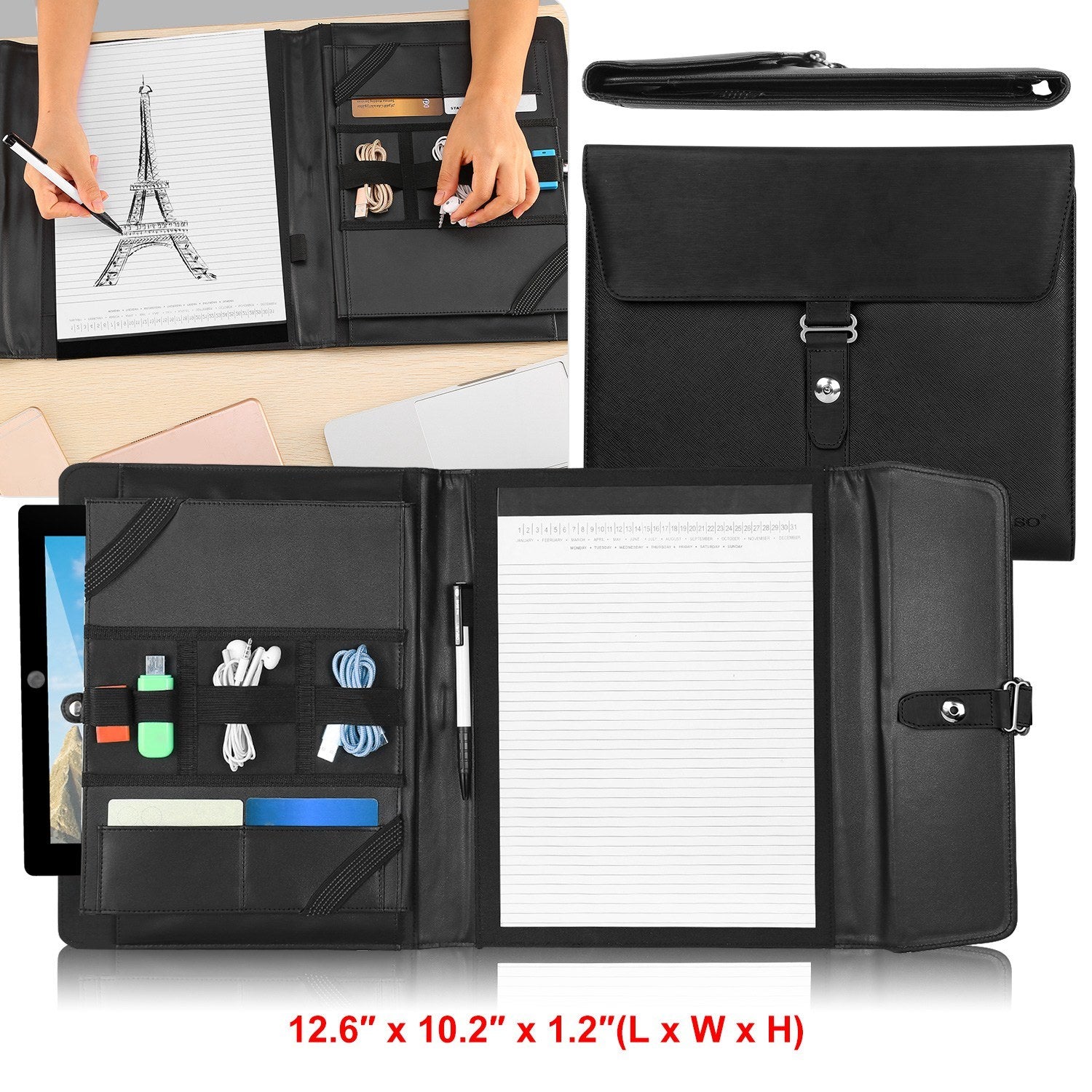 Padfolio Portfolio Folder Business Document Organizer PU Leather Padfolio Holder Case - Mountain Lakes Mall