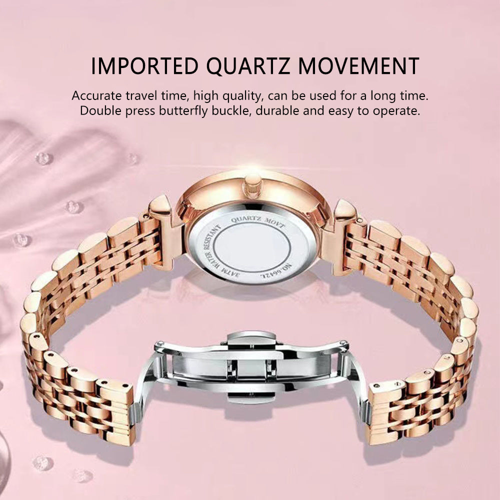 POEDAGAR Watch for Women Luxury Jewelry Design Rose Gold Steel Quartz - Mountain Lakes Mall