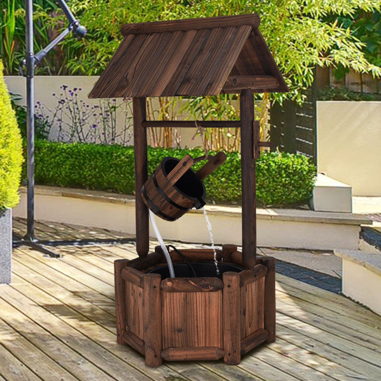 Garden Rustic Wishing Well Wooden Water Fountain with Pump - Mountain Lakes Mall