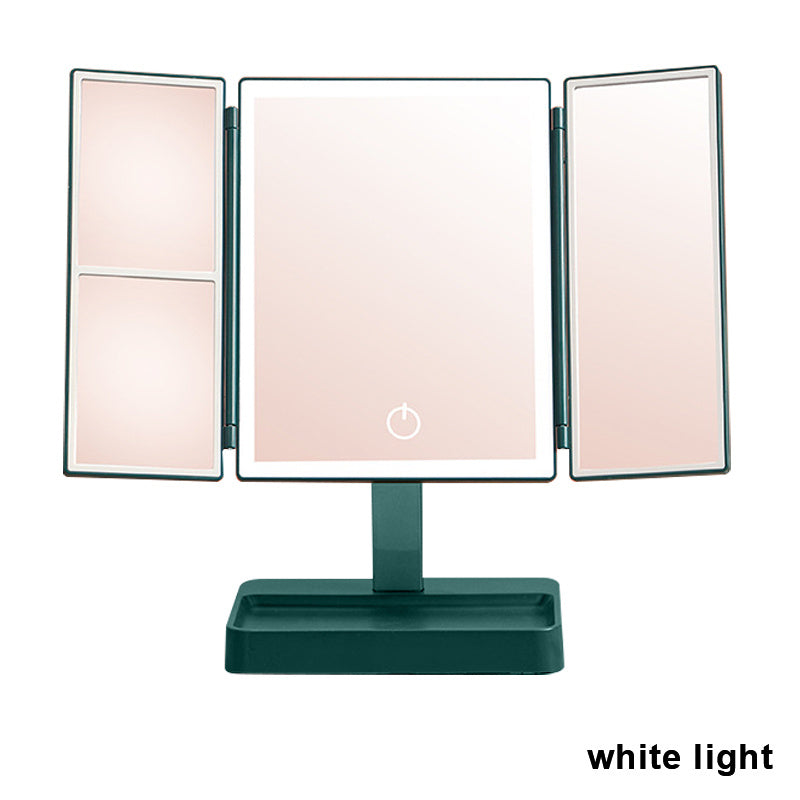 360° Adjust Foldable Makeup Mirror With LED Light Rechargeable Wireless 1-3X Magnifying 3 Tone Light Desktop Vanity Mirror Table - Mountain Lakes Mall