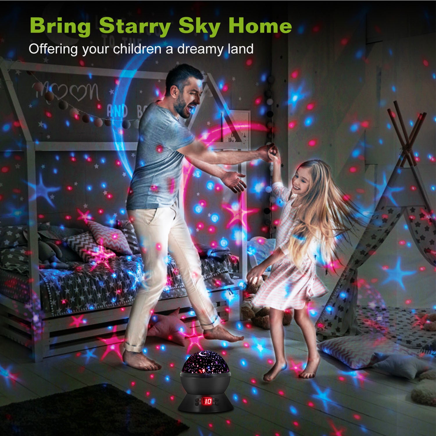 LED Projector Lamp Kids Night Light Star Moon Projection Night Lamp 360 Degree Rotation Timer - Mountain Lakes Mall