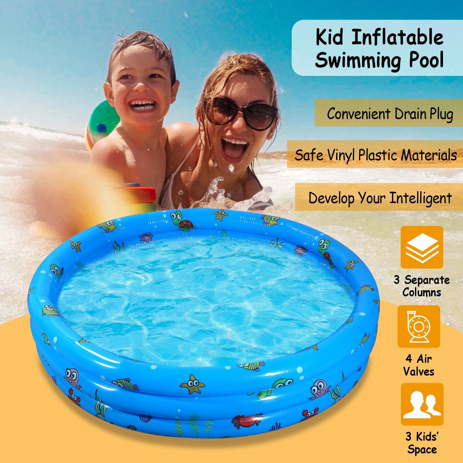 Inflatable Swimming Pool Blow Up Family Pool For 3 Kids - Mountain Lakes Mall