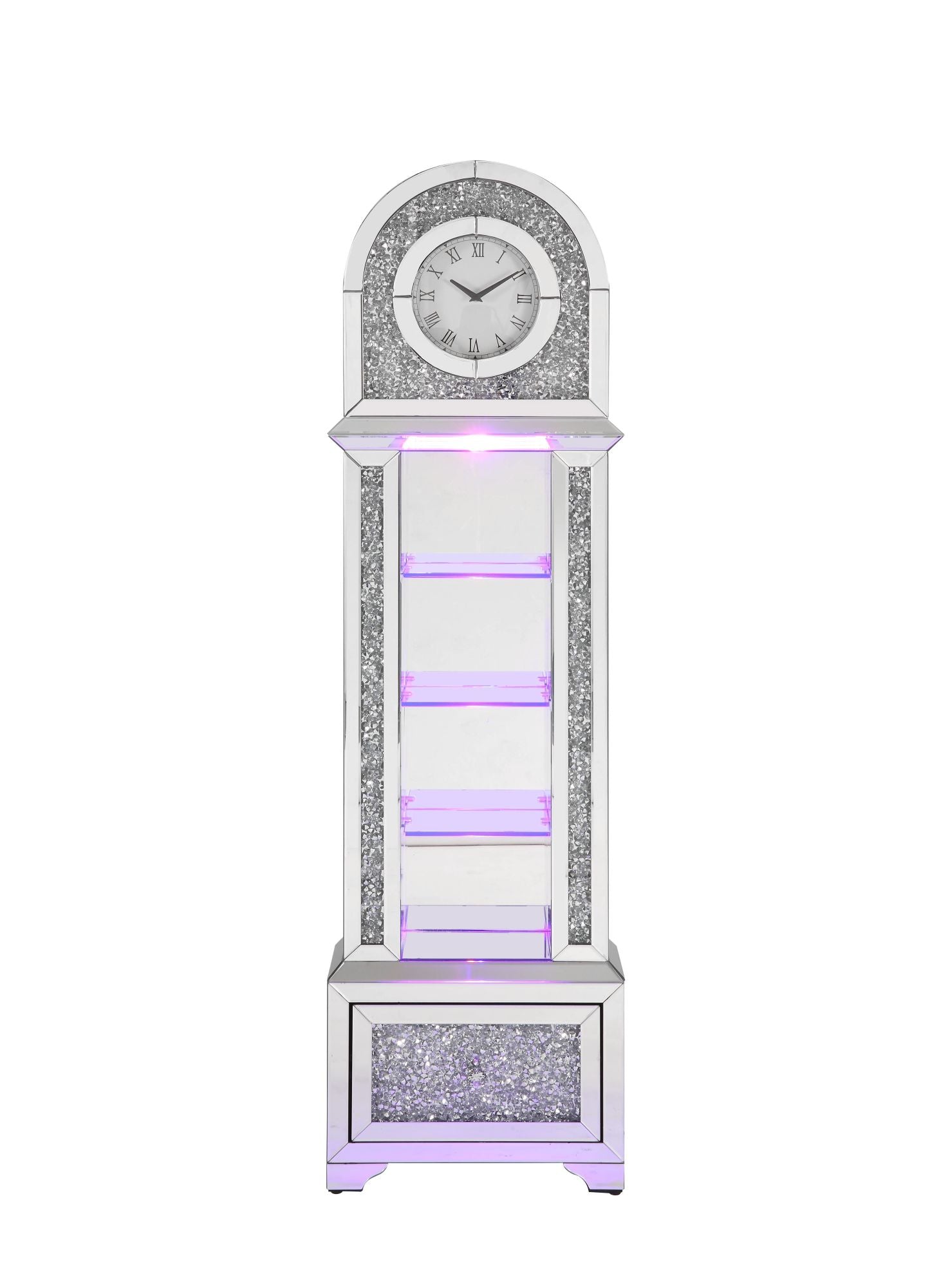 ACME Noralie GRANDFATHER CLOCK W/LED Mirrored & Faux Diamonds AC00353 - Mountain Lakes Mall