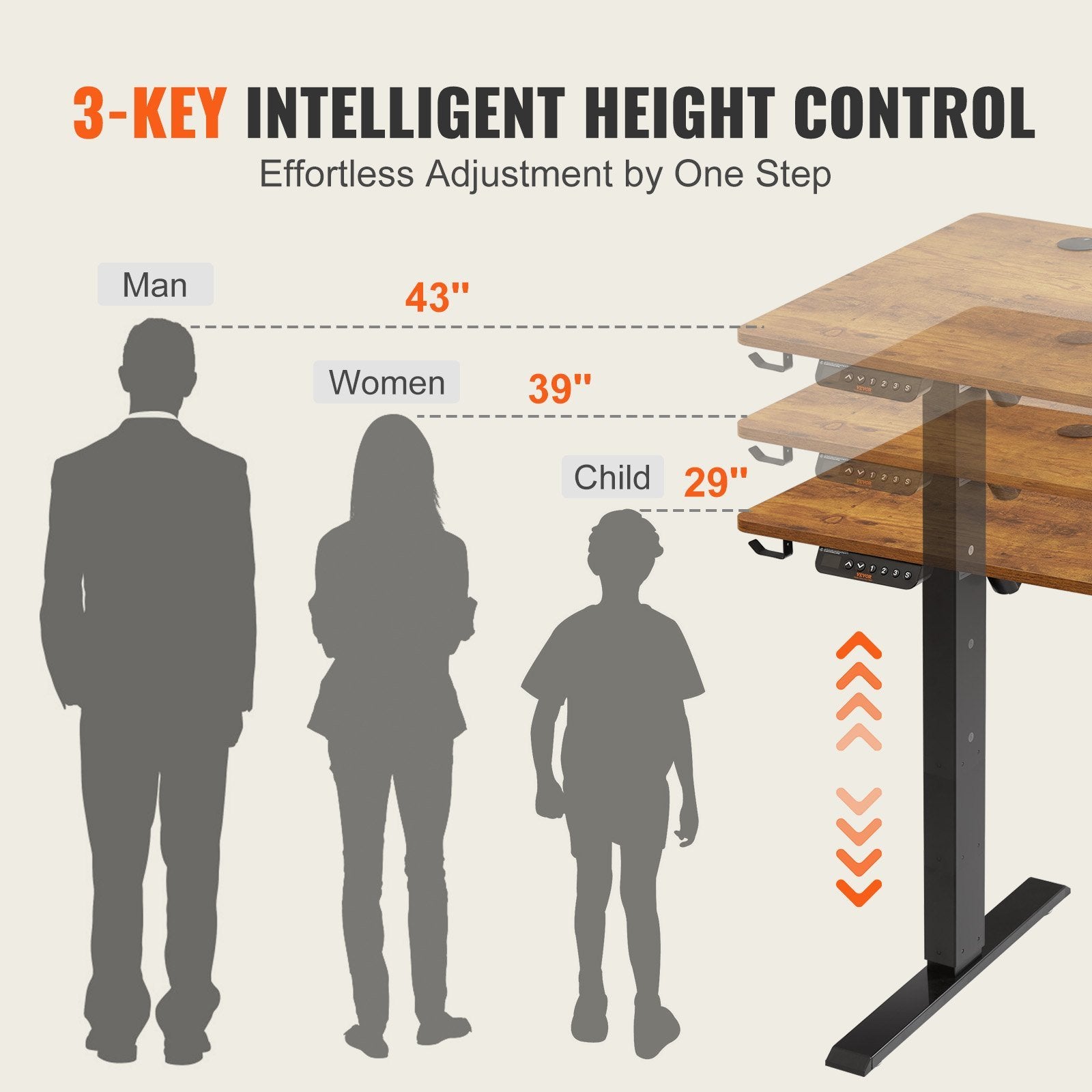 Height Adjustable Desk, 47.2 x 23.6 in, 3-Key Modes Electric Standing Desk - Mountain Lakes Mall