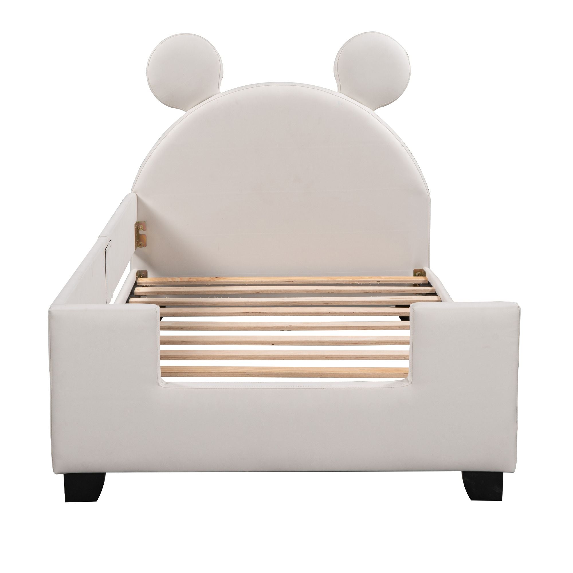 Twin Size Upholstered Daybed with Carton Ears Shaped Headboard, White