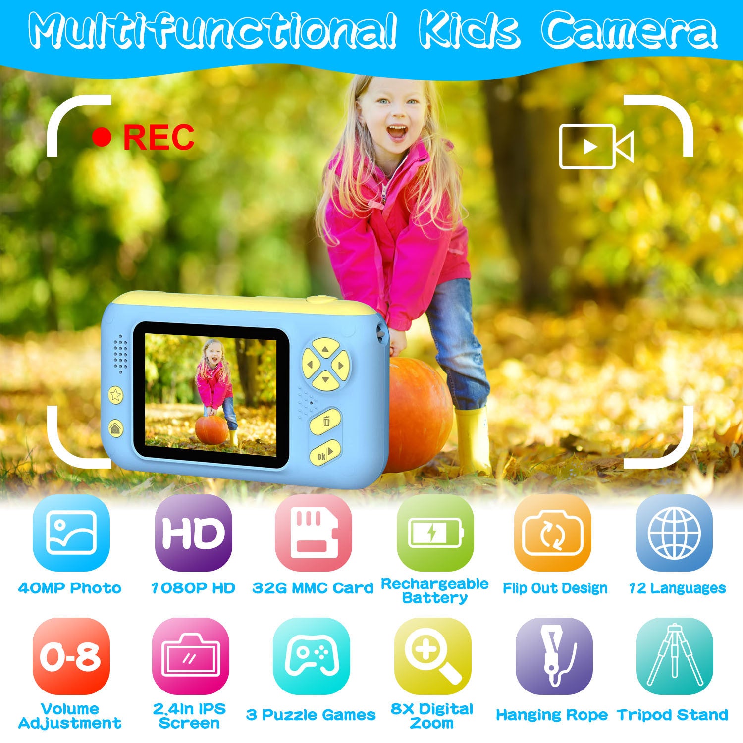 Kids Digital Camera with Flip Lens Children Video Camcorder - Mountain Lakes Mall