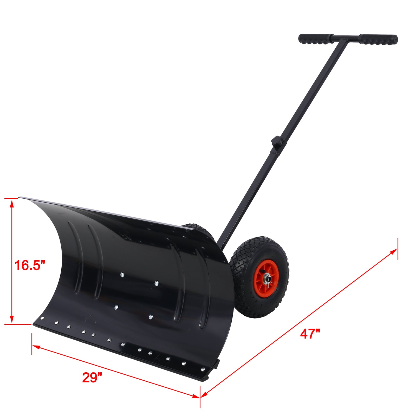 Snow Shovel with Wheels, Snow Pusher, Cushioned Adjustable Angle Handle Snow Removal Tool, 29" Blade, 10" Wheels,black color - Mountain Lakes Mall