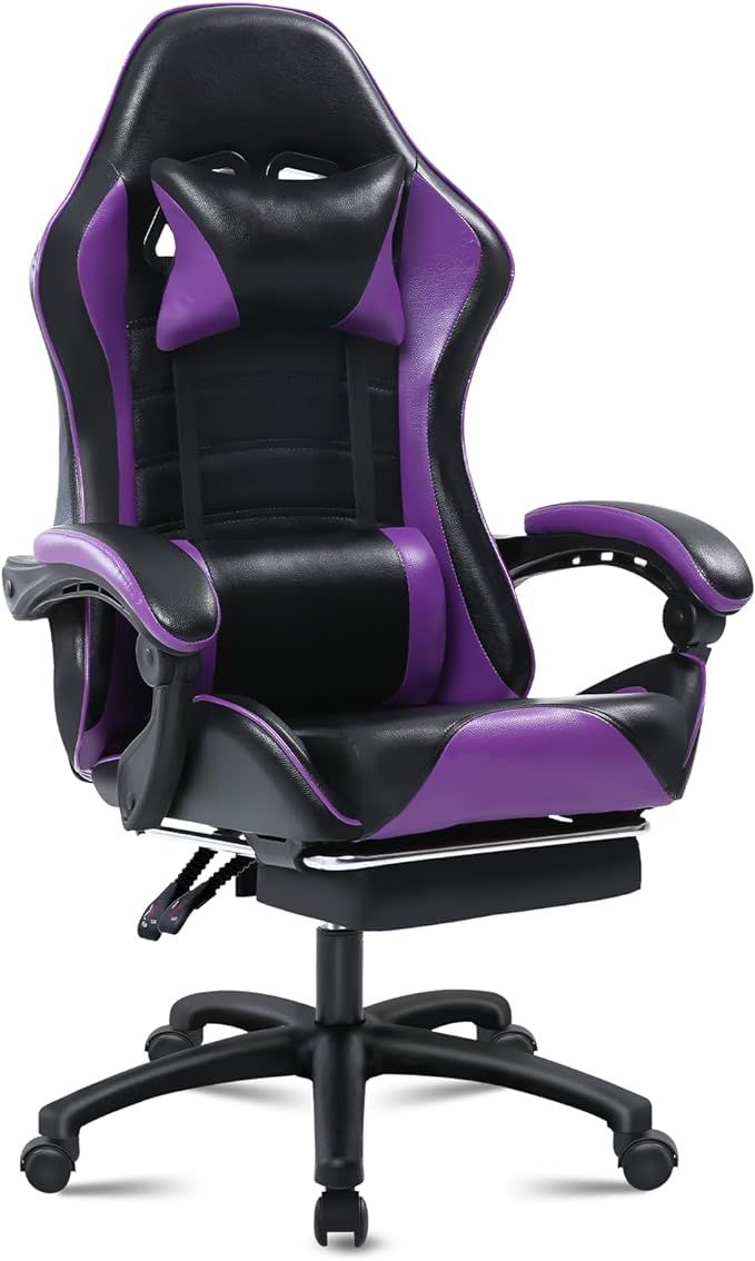 Ergonomic Gaming Chair for Adults, Comfortable Computer Chair for Heavy People, Adjustable Height Office Desk Chair with Wheels, Breathable Leather Video Game Chairs - Mountain Lakes Mall