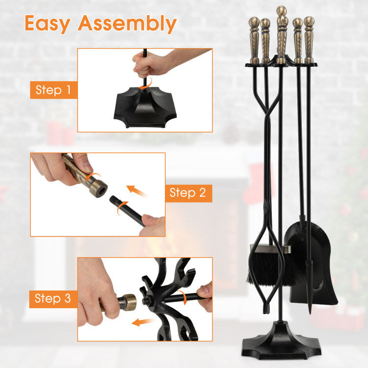 31 inch 5 Pieces Metal Fireplace Tool Set with Stand - Mountain Lakes Mall