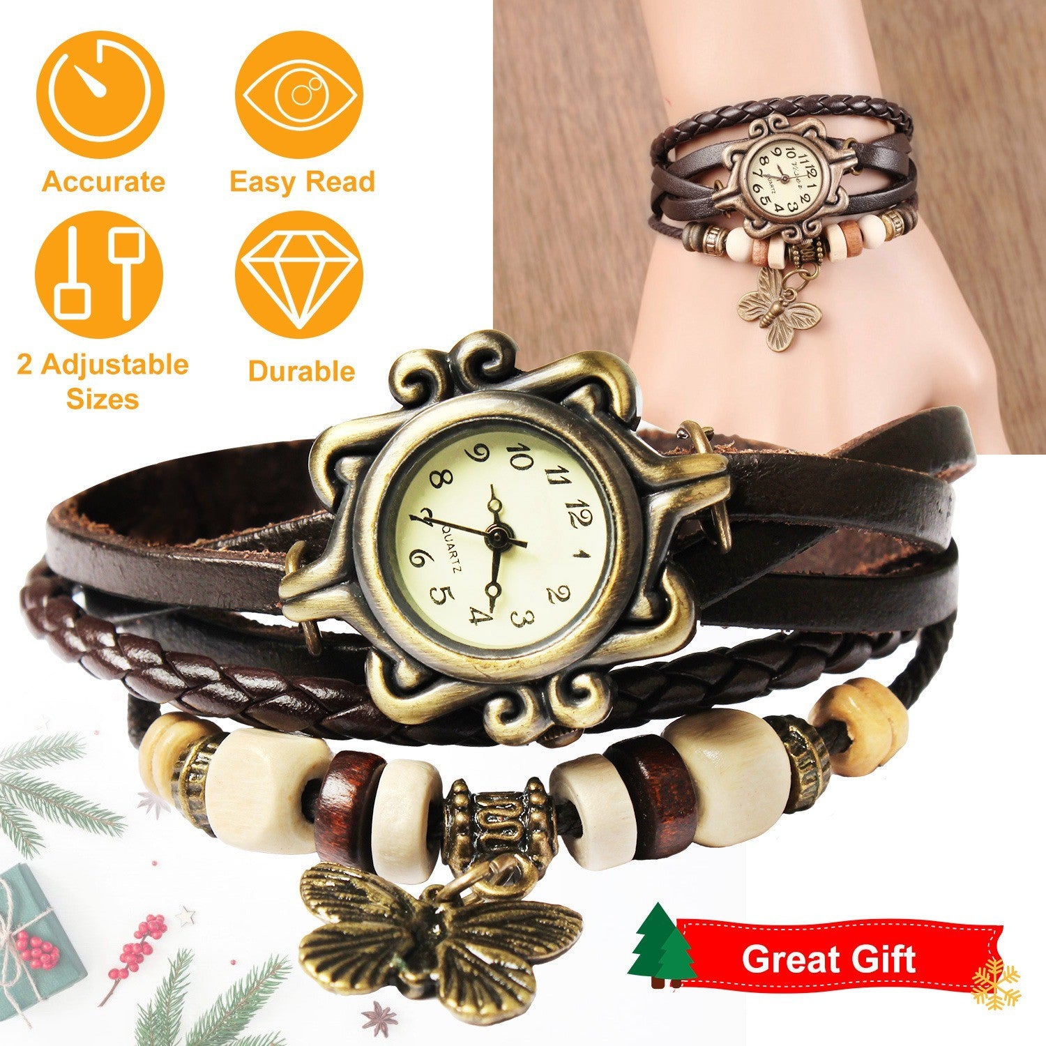 Vintage Women's Watch Bohemian Handmade Leather Watch - Mountain Lakes Mall