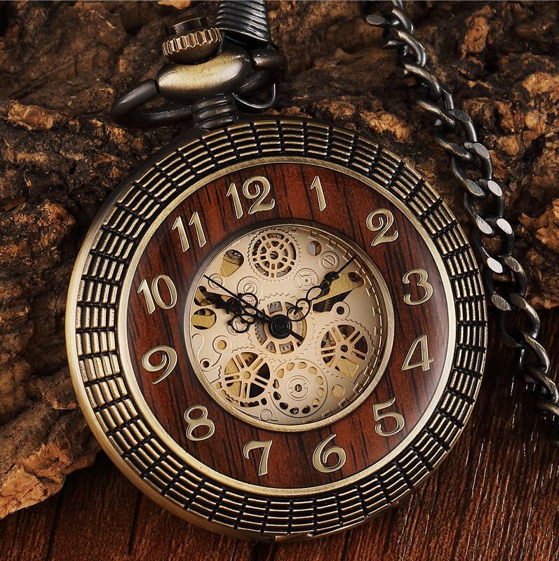 Solid Wood Mechanical Pocket Watch FOB Chain Locket - Mountain Lakes Mall