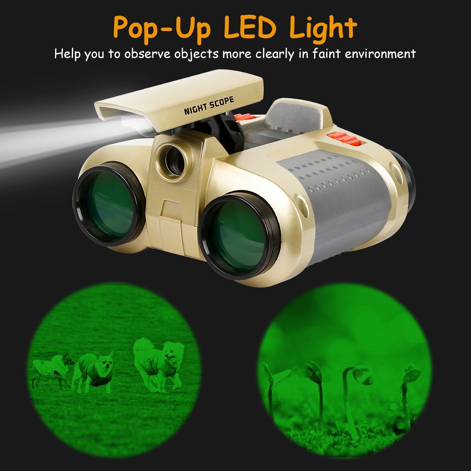 4X30 Kids Toy Night Vision Binoculars with Pop-Up LED Light Portable Neck Strap for Watching Hiking Travelling - Mountain Lakes Mall