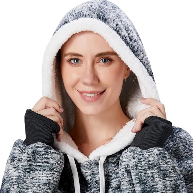 Qeils Oversized Wearable Blanket Hoodie, Comfy Sherpa Sweatshirt Pullover Jacket (Large Pocket, Heather DarkGrey, Adult) - Mountain Lakes Mall