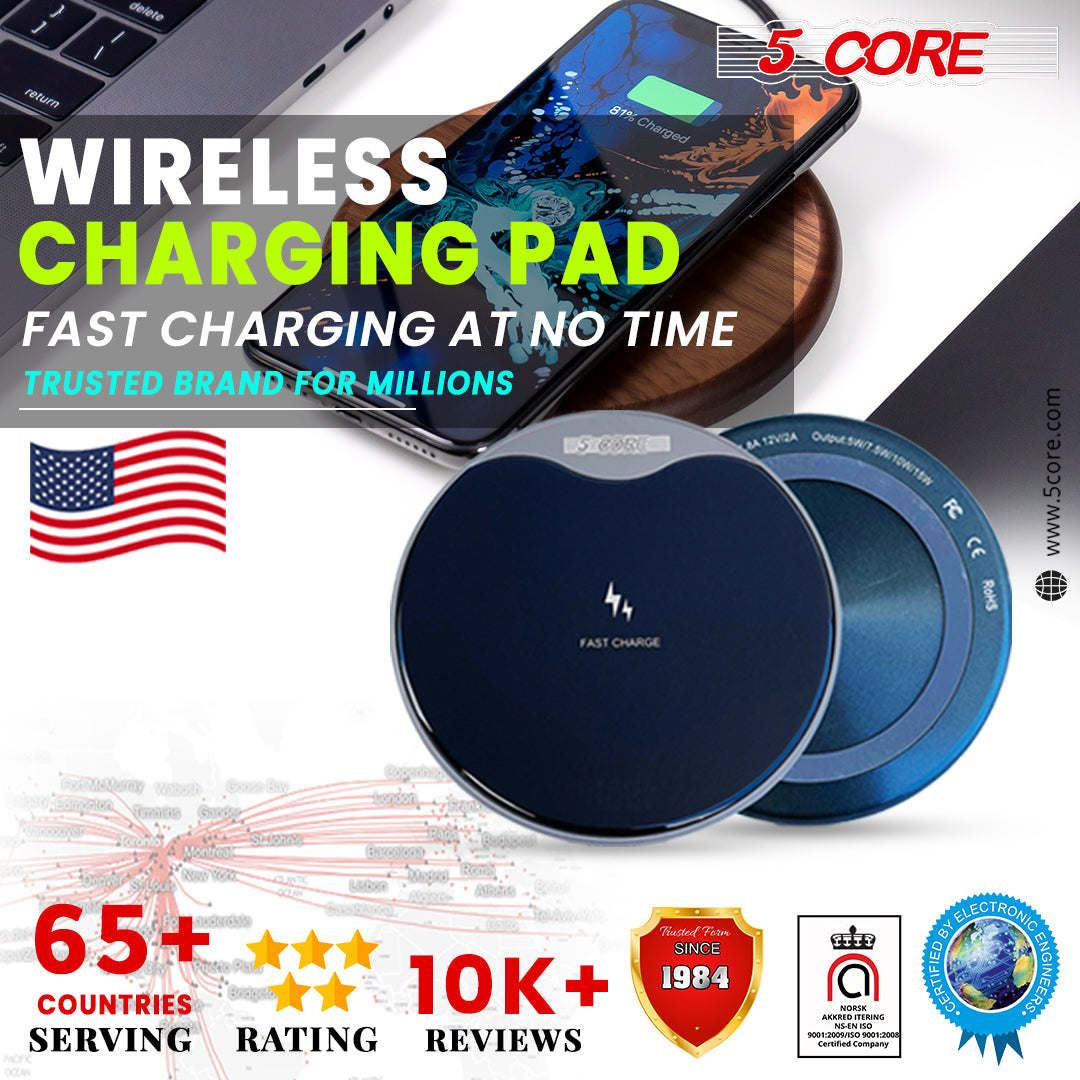 Wireless Fast Charger Pad Glass Top Qi 15W Boost charge for iPhone Samsung Slim Wire Less Charging USB-C 2020 5 Core cell phone accessories CDKW01 MG - Mountain Lakes Mall