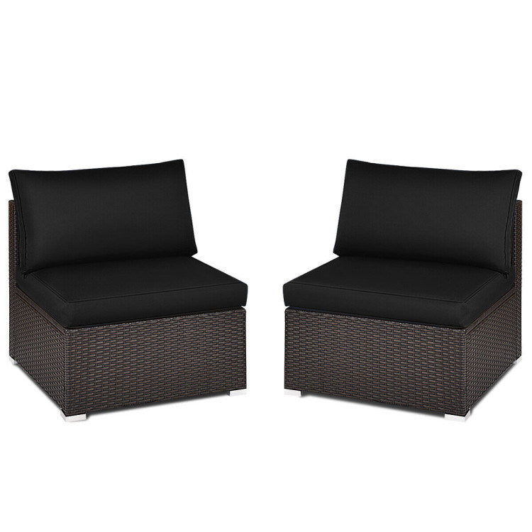 2 Pieces Patio Rattan Armless Sofa Set with 2 Cushions and 2 Pillows - Mountain Lakes Mall