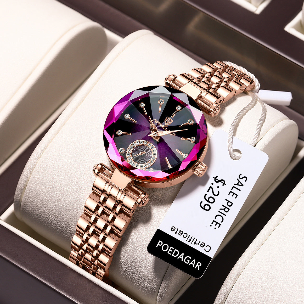 POEDAGAR Watch for Women Luxury Jewelry Design Rose Gold Steel Quartz - Mountain Lakes Mall