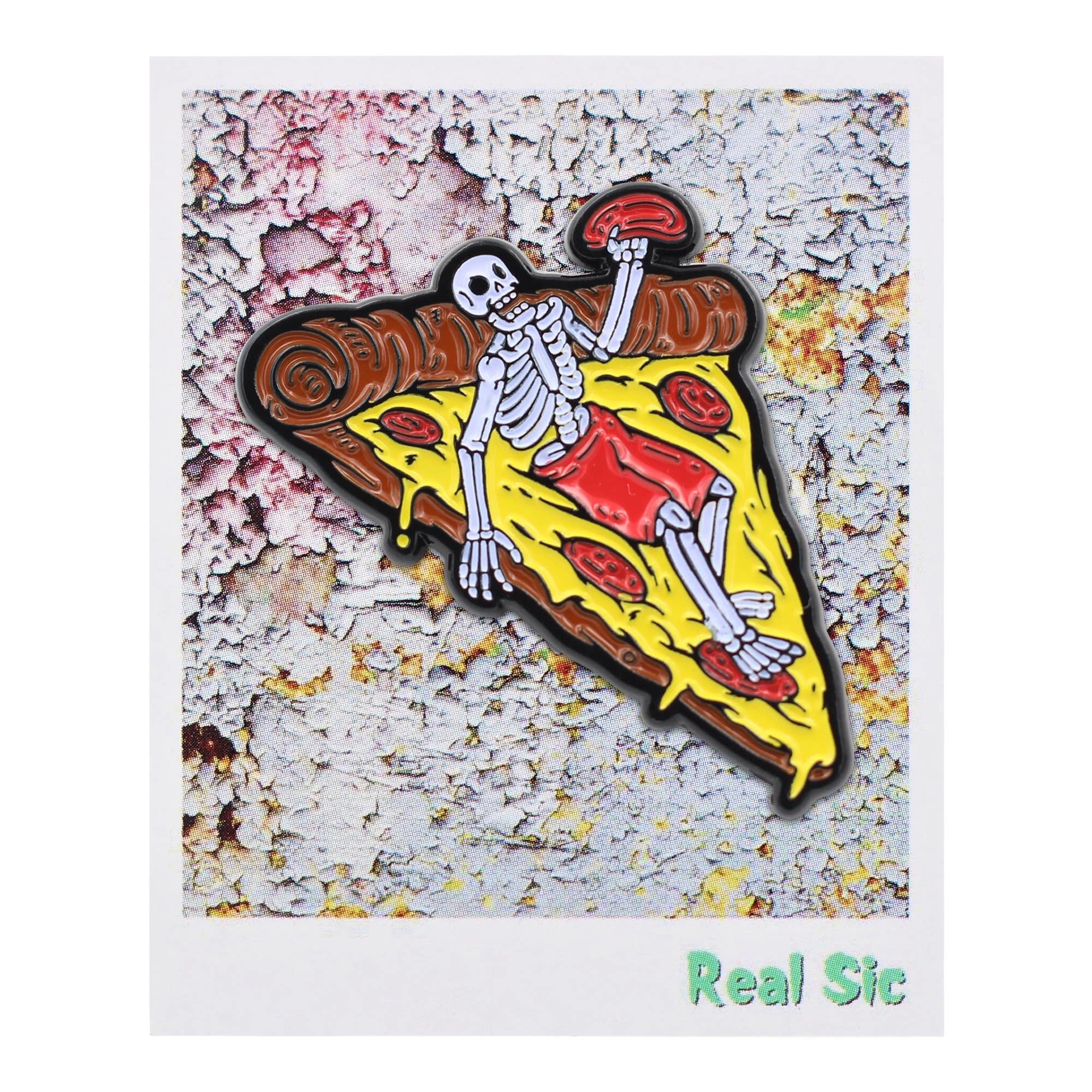 Skeleton Pizza Pin - Pepperoni Pizza Lovers Enamel Lapel Pin - Mountain Lakes Mall