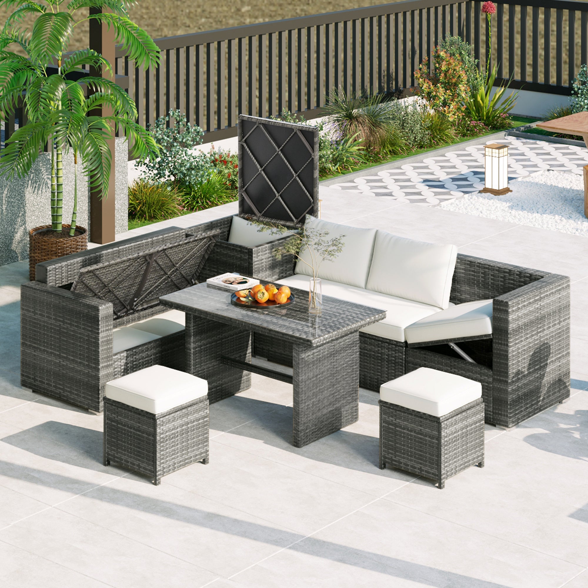 Outdoor 6-Piece All Weather PE Rattan Sofa Set, Garden Patio Wicker - Mountain Lakes Mall