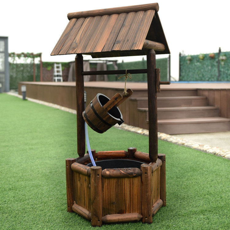 Garden Rustic Wishing Well Wooden Water Fountain with Pump - Mountain Lakes Mall