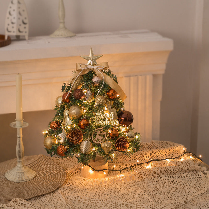 Tabletop Christmas Tree Small Mini Christmas Tree for Table Top;  Artificial Snow Flocked with Xmas Ornaments;  Gold Christmas Decorations for Home Office Apartment