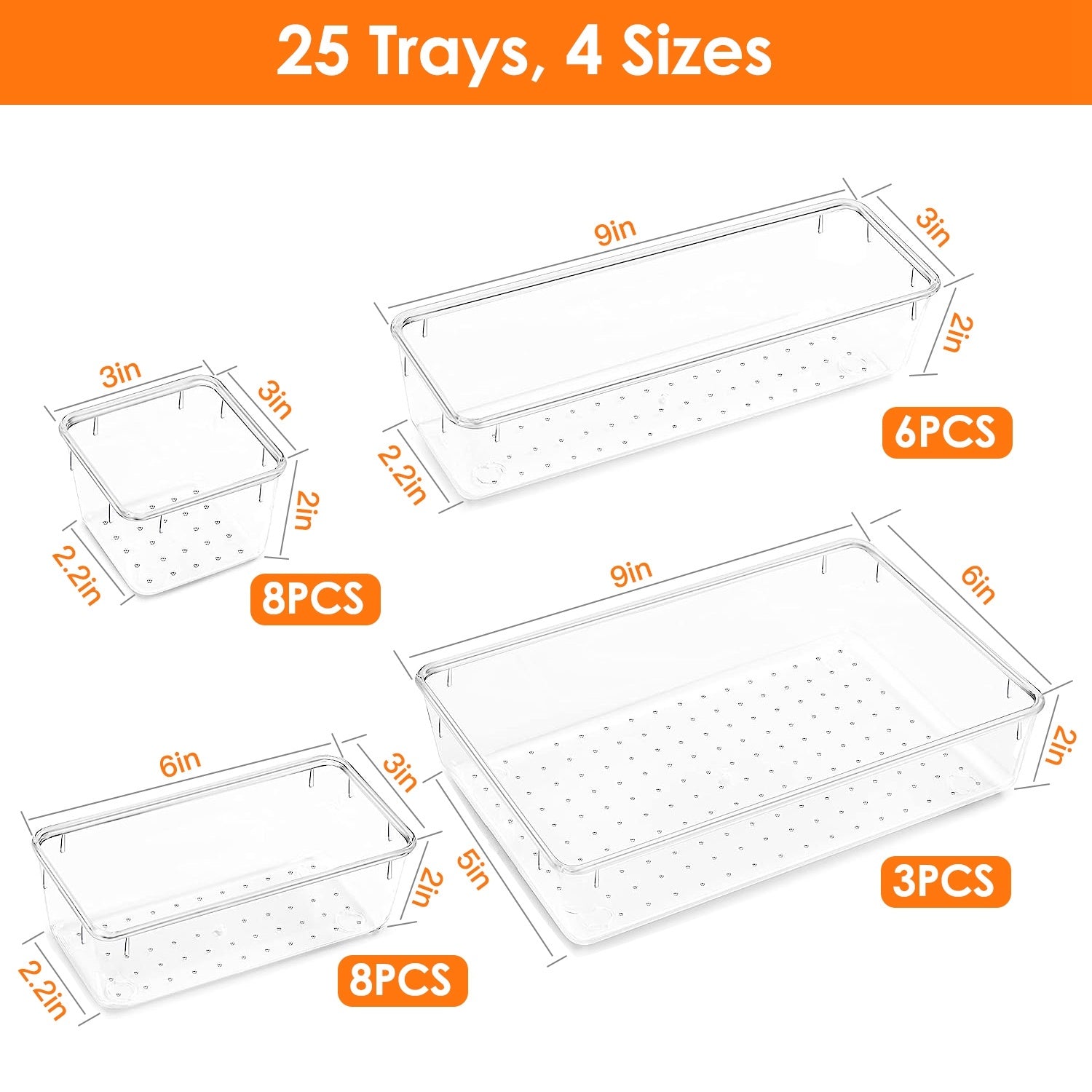 25Pcs Clear Plastic Drawer Organizers Set 4 Sizes Desk Drawer Dividers Trays Storage Bins - Mountain Lakes Mall