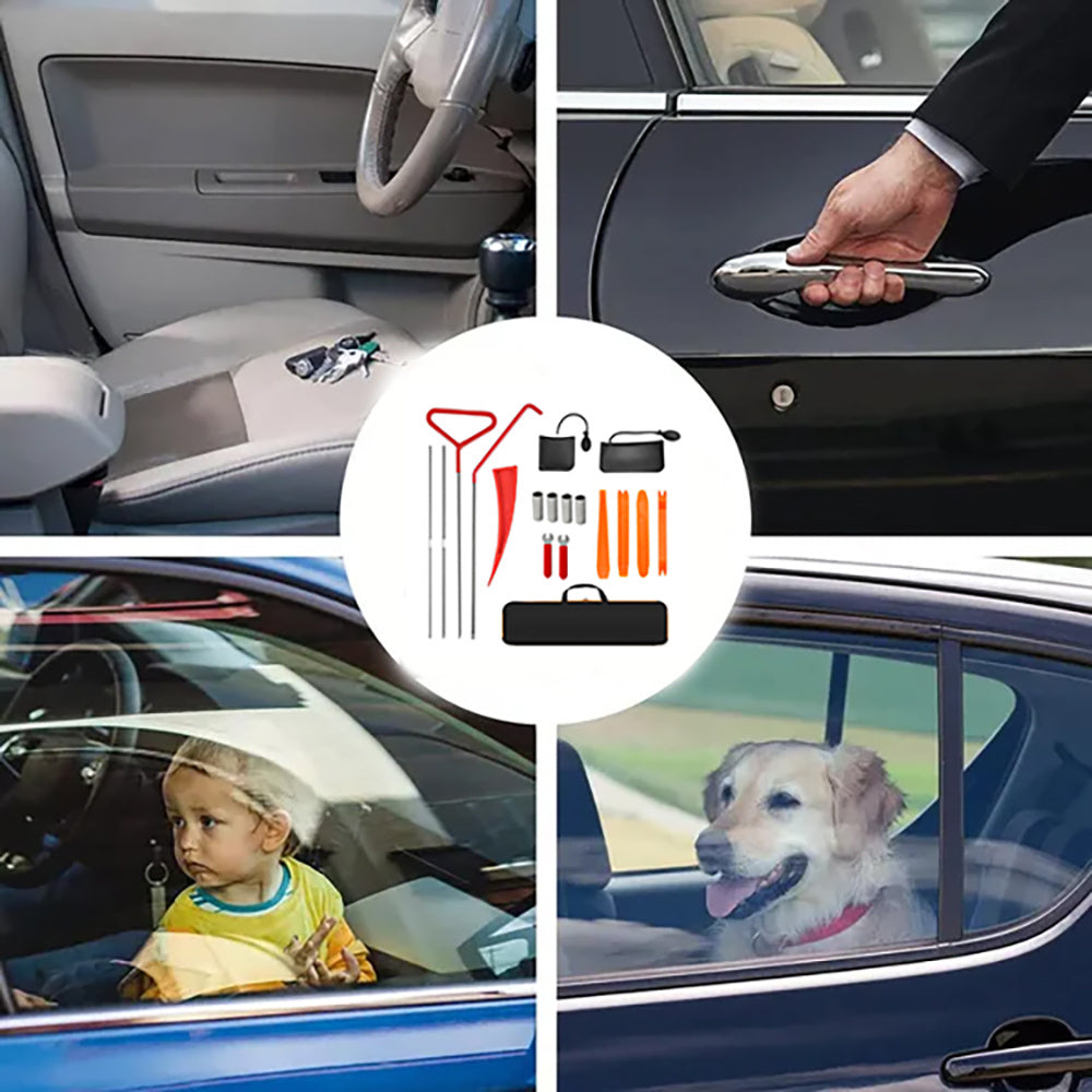 18-piece car emergency kit with window wedge, air wedge bag pump, long distance grabber, automatic trim and removal tool - Mountain Lakes Mall