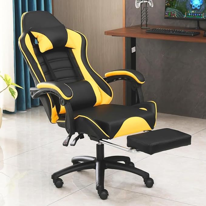 Ergonomic Gaming Chair for Adults, Comfortable Computer Chair for Heavy People, Adjustable Height Office Desk Chair with Wheels, Breathable Leather Video Game Chairs - Mountain Lakes Mall