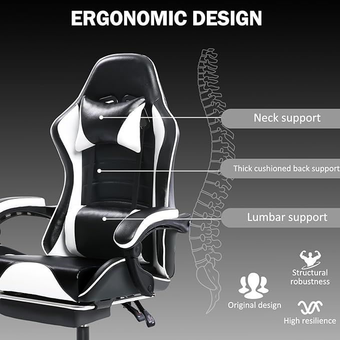 Ergonomic Gaming Chair for Adults, Comfortable Computer Chair for Heavy People, Adjustable Height Office Desk Chair with Wheels, Breathable Leather Video Game Chairs - Mountain Lakes Mall