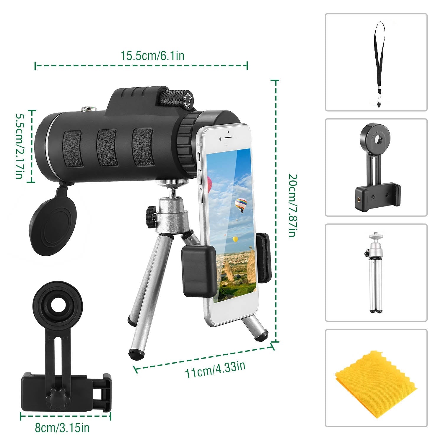 40x40 HD Optical Monocular Telescope w/ FMC Lens Low Light Vision Scope Phone Holder Tripod Compass - Mountain Lakes Mall