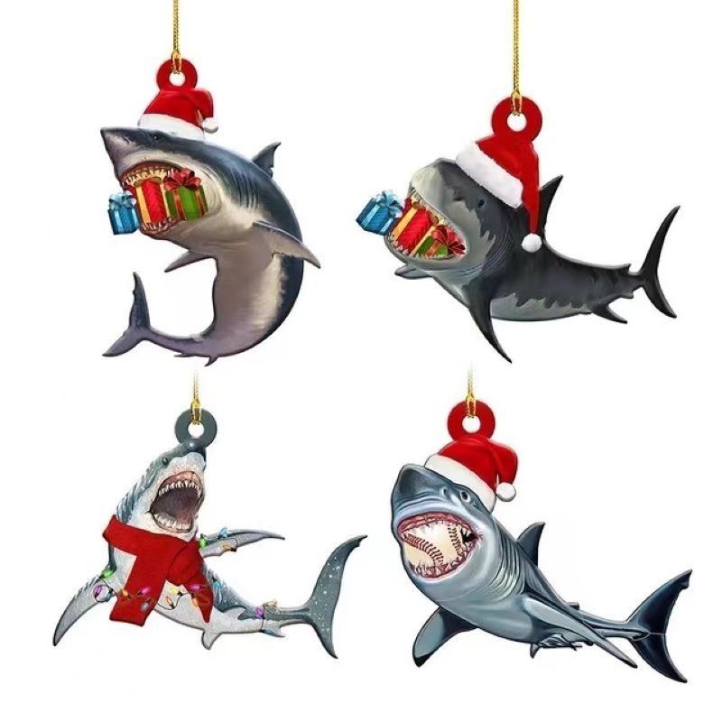 1pc, Christmas Shark Pendant - Wooden Home Decoration for Christmas Tree and Scene Atmosphere - Perfect Holiday and Room Decor - Mountain Lakes Mall