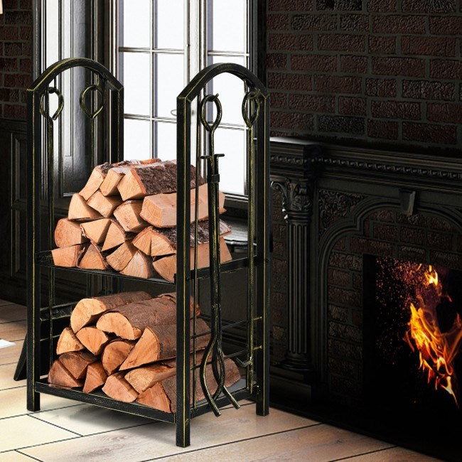 Fireplace Log Rack with 4 Pieces Fireplace Tools - Mountain Lakes Mall