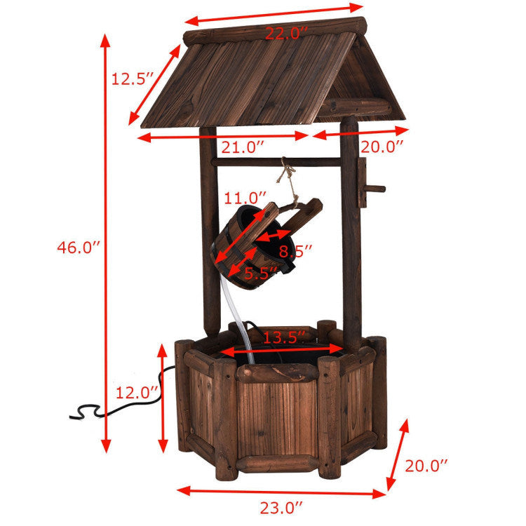 Garden Rustic Wishing Well Wooden Water Fountain with Pump - Mountain Lakes Mall