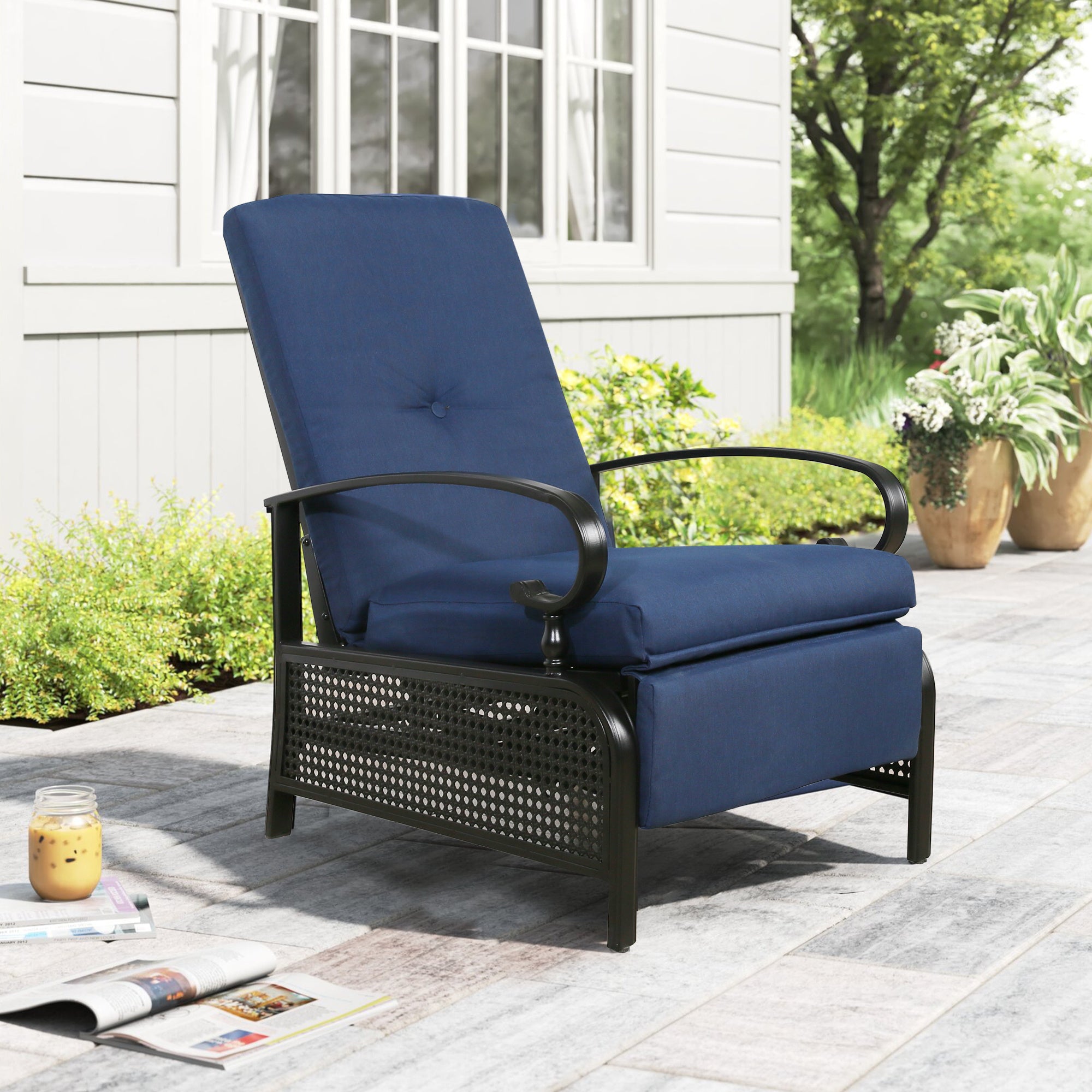 Outdoor Recliner Adjustable Patio Reclining Lounge Chair with Olefin Cushion - Mountain Lakes Mall