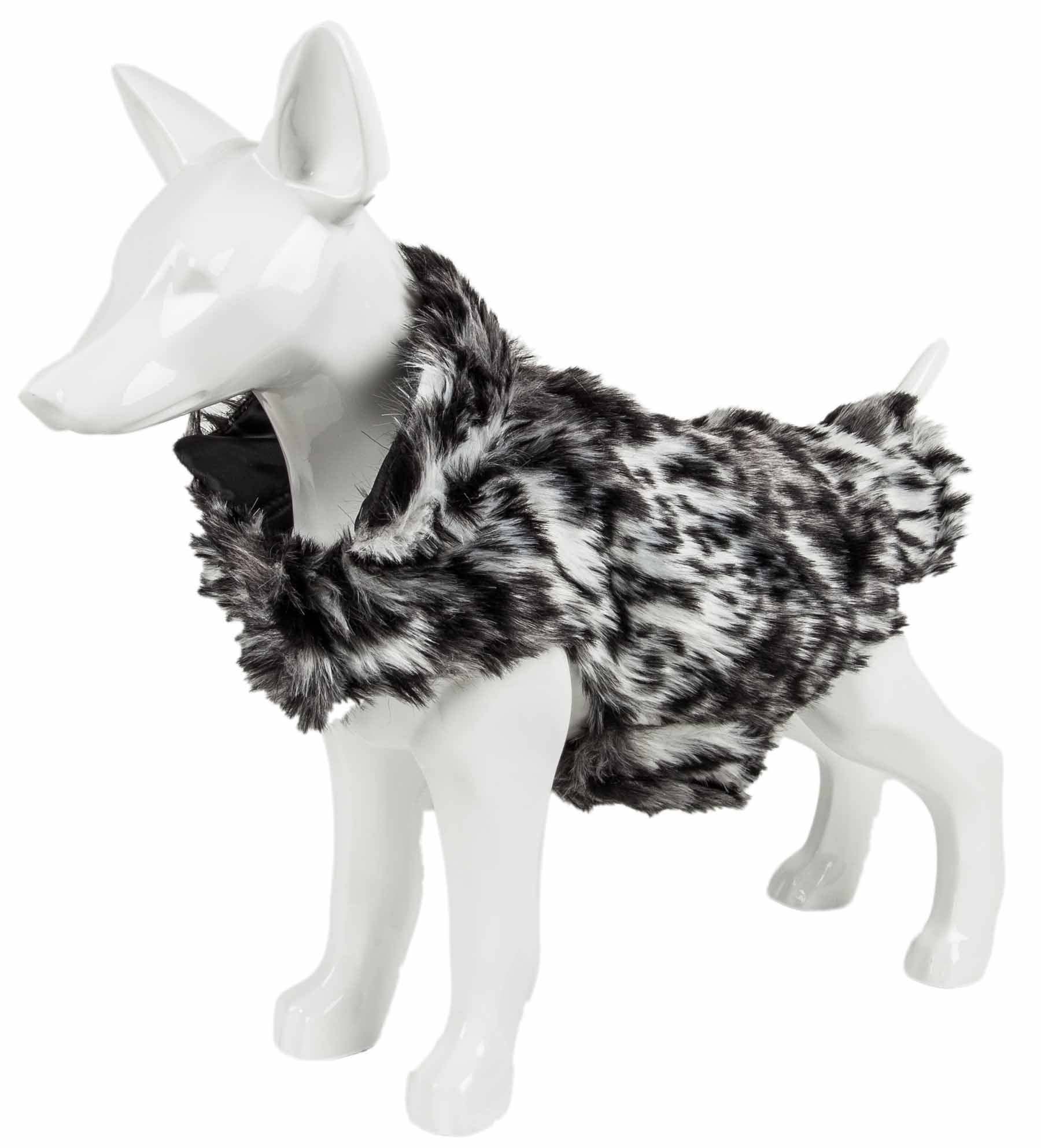 Pet Life Luxe 'Paw Dropping' Designer Gray-Scale Tiger Pattern Mink Fur Dog Coat Jacket - Mountain Lakes Mall