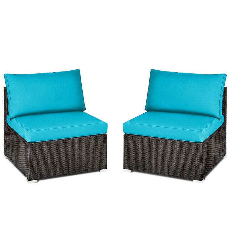 2 Pieces Patio Rattan Armless Sofa Set with 2 Cushions and 2 Pillows - Mountain Lakes Mall