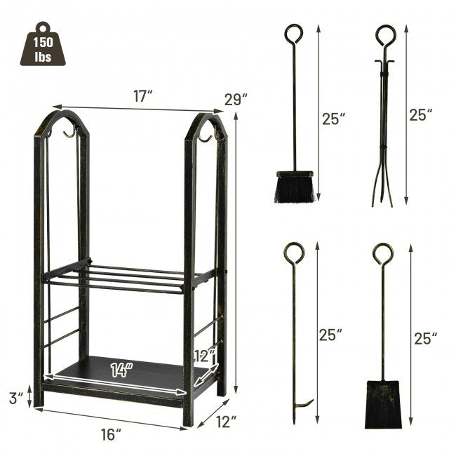 Fireplace Log Rack with 4 Pieces Fireplace Tools - Mountain Lakes Mall