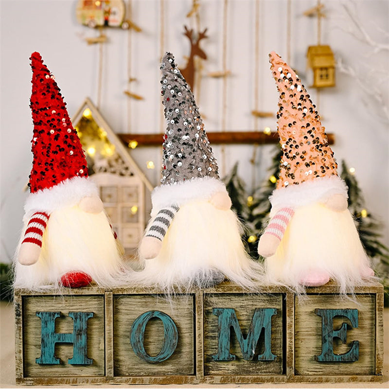 3PS Christmas Gnome Plush Doll Light-Up Tabletop Decor with Sequin Hat