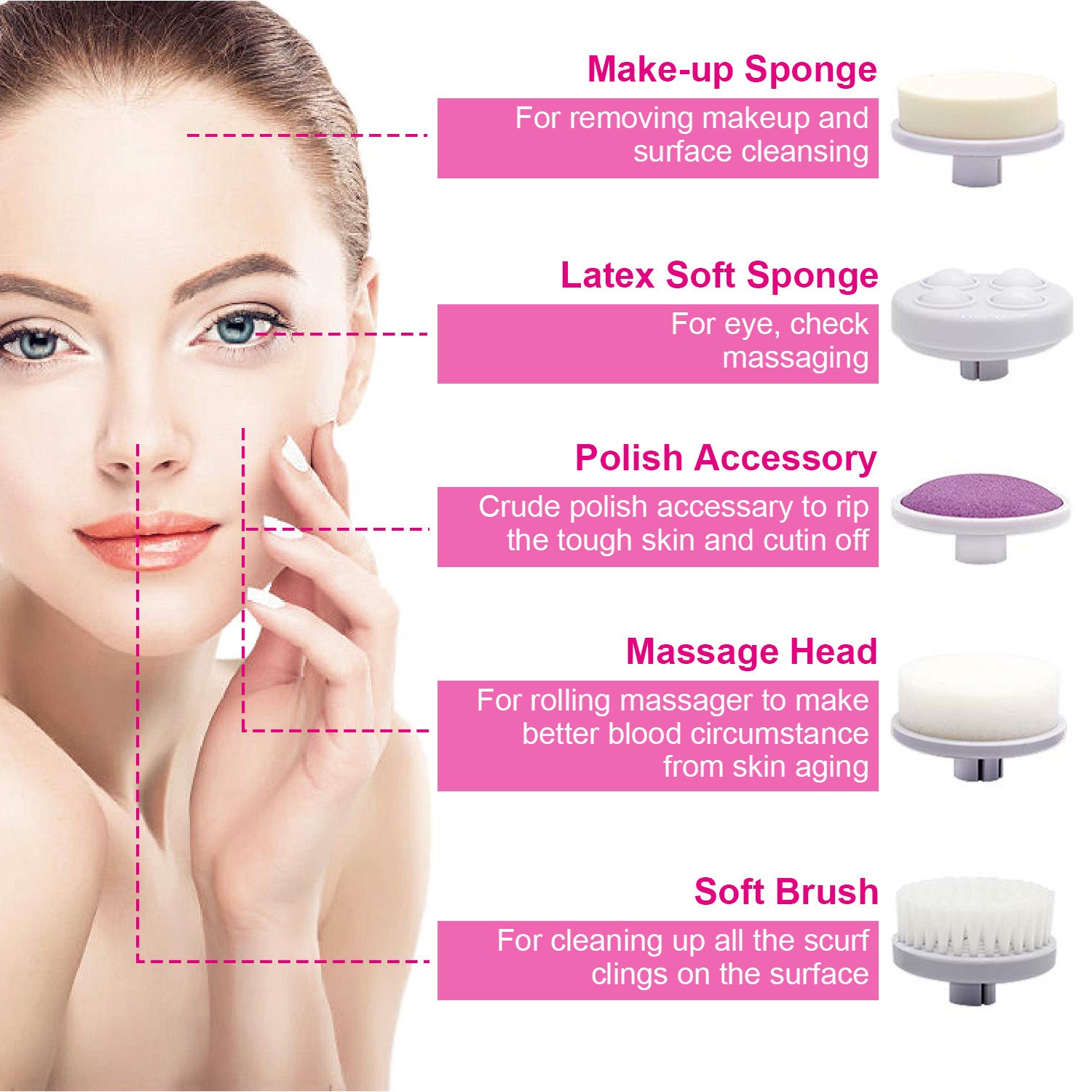 Facial Cleansing Brush Waterproof Face Spin Cleaning Brush with 5 Brush Heads - Mountain Lakes Mall