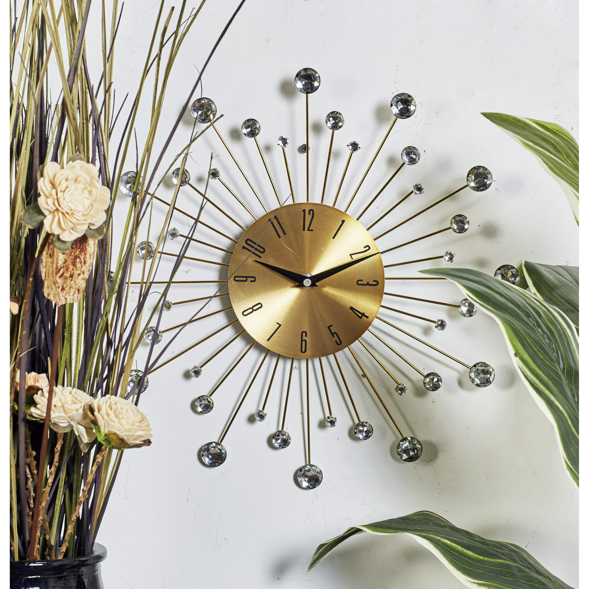 DecMode Gold Metal Glam Wall Clock, 15'L x 0.5'W x 15'H, Features Starburst Design - Mountain Lakes Mall