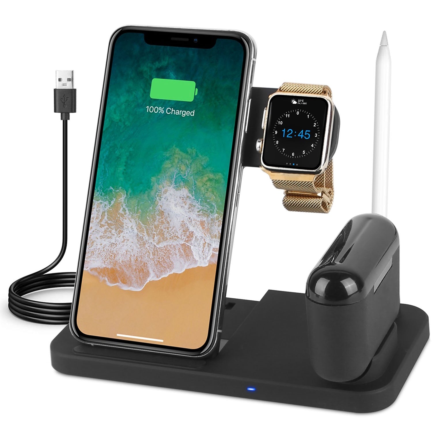 4 In 1 Wireless Charger Foldable Fast Charging Station Stand Dock Fit for iWatch Apple Pencil Airpod 1/2/3/Pro iPhone 13 12 11 Pro Samsung S22 S21 Qi-enabled Android Phone - Mountain Lakes Mall