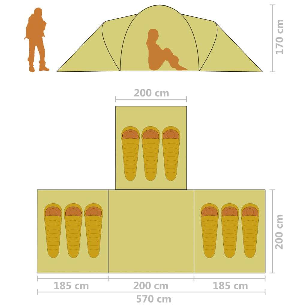 Camping Tent 9 Persons Fabric Gray and Orange - Mountain Lakes Mall