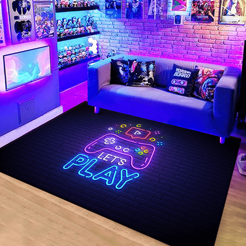 1pc Neon Video Game Floor Mat; Large Game Area Rug; Gamer Carpet; Game Printed Living Room Mat Bedroom Mat - Mountain Lakes Mall