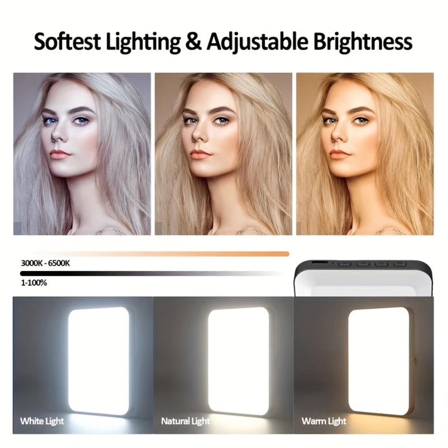 Selfie Light - USB-Rechargeable LED Phone Light - Portable Photo Light with 97+ CRI, Up to 6500K Color Temperature Phone Light for Selfie, Zoom Conference, Video, Makeup and Live Stream - Mountain Lakes Mall