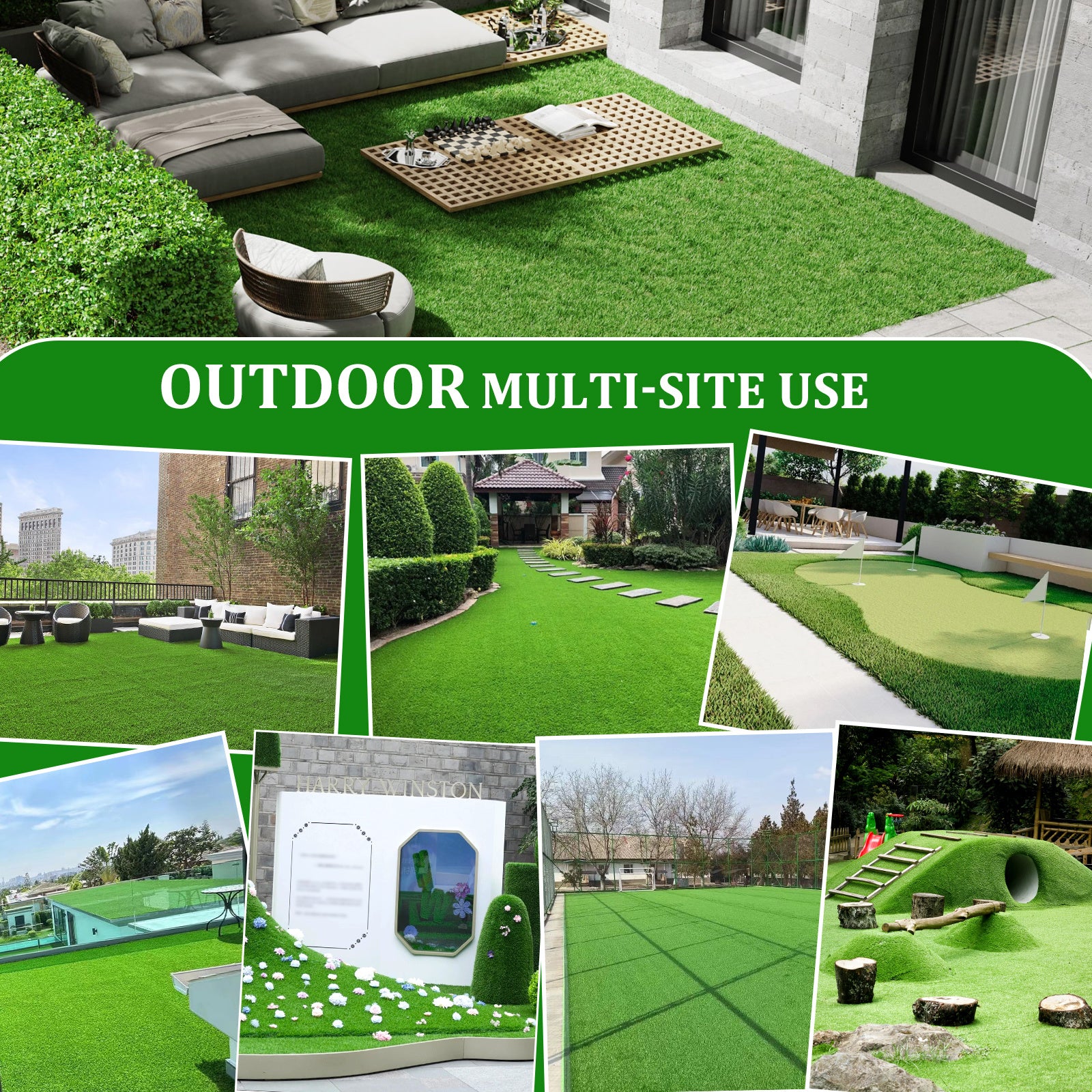 5FTX8FT Outdoor Artificial Grass Runner Rug, Thick Realistic Fake Grass Roll Decor Patio Balcony Garden Lawn, Dog Pets Turf Drain Mat, 1.38" Pile Height - Mountain Lakes Mall