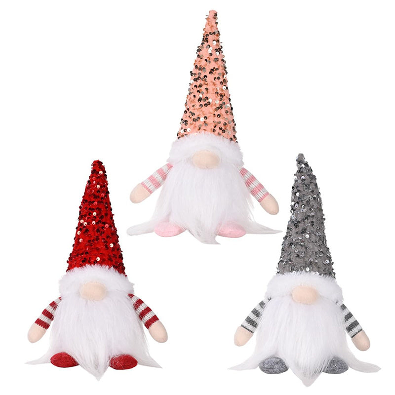 3PS Christmas Gnome Plush Doll Light-Up Tabletop Decor with Sequin Hat