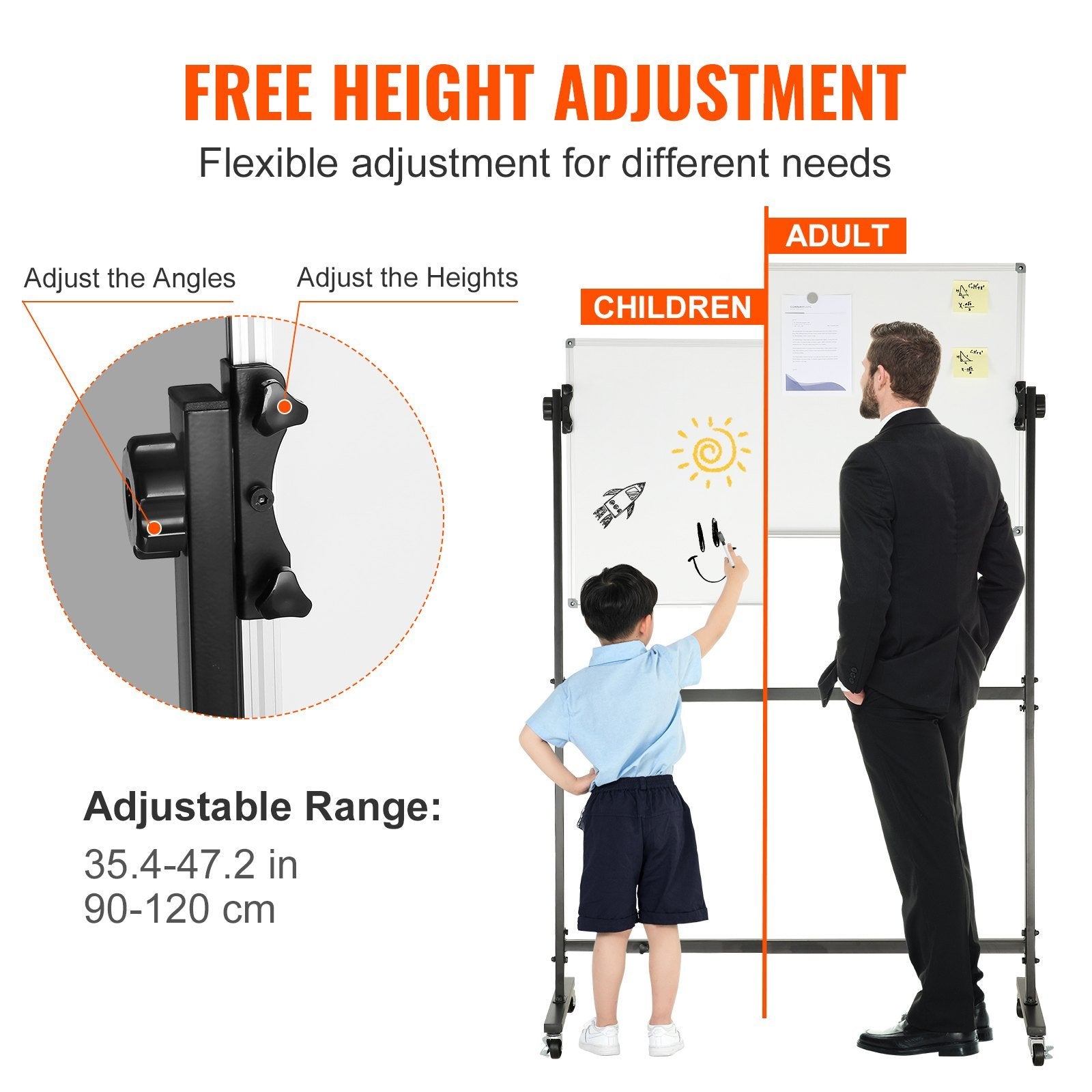 Rolling Magnetic Whiteboard, Double-sided Mobile Whiteboard 36x24 Inches - Mountain Lakes Mall