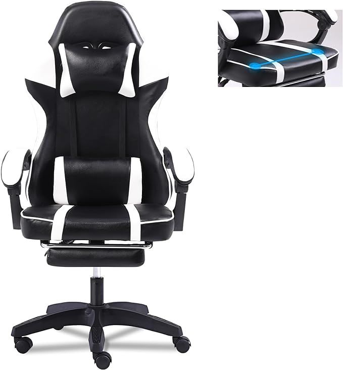 Video Game Chairs for Adults, PU Leather Gaming Chair with Footrest, 360°Swivel Adjustable Lumbar Pillow Gamer Chair, Comfortable Computer Chair for Heavy People - Mountain Lakes Mall