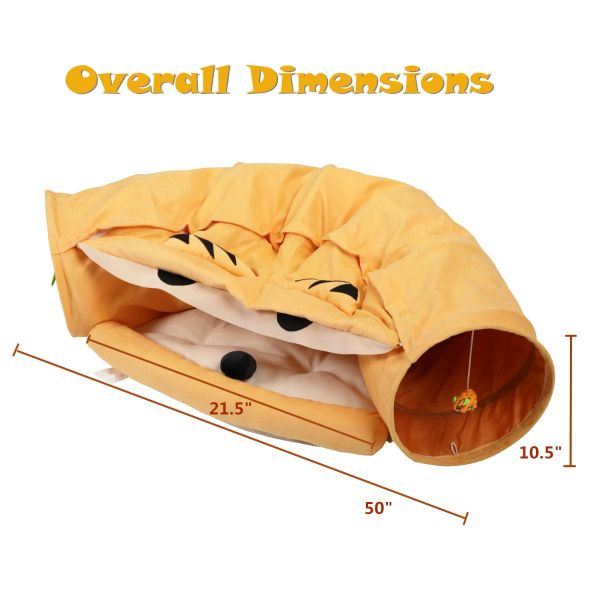 Collapsible Cat Tunnel Bed;  Hide Tunnel for Indoor Cats with Hanging Toys and Cushion Mat;  XH - Mountain Lakes Mall