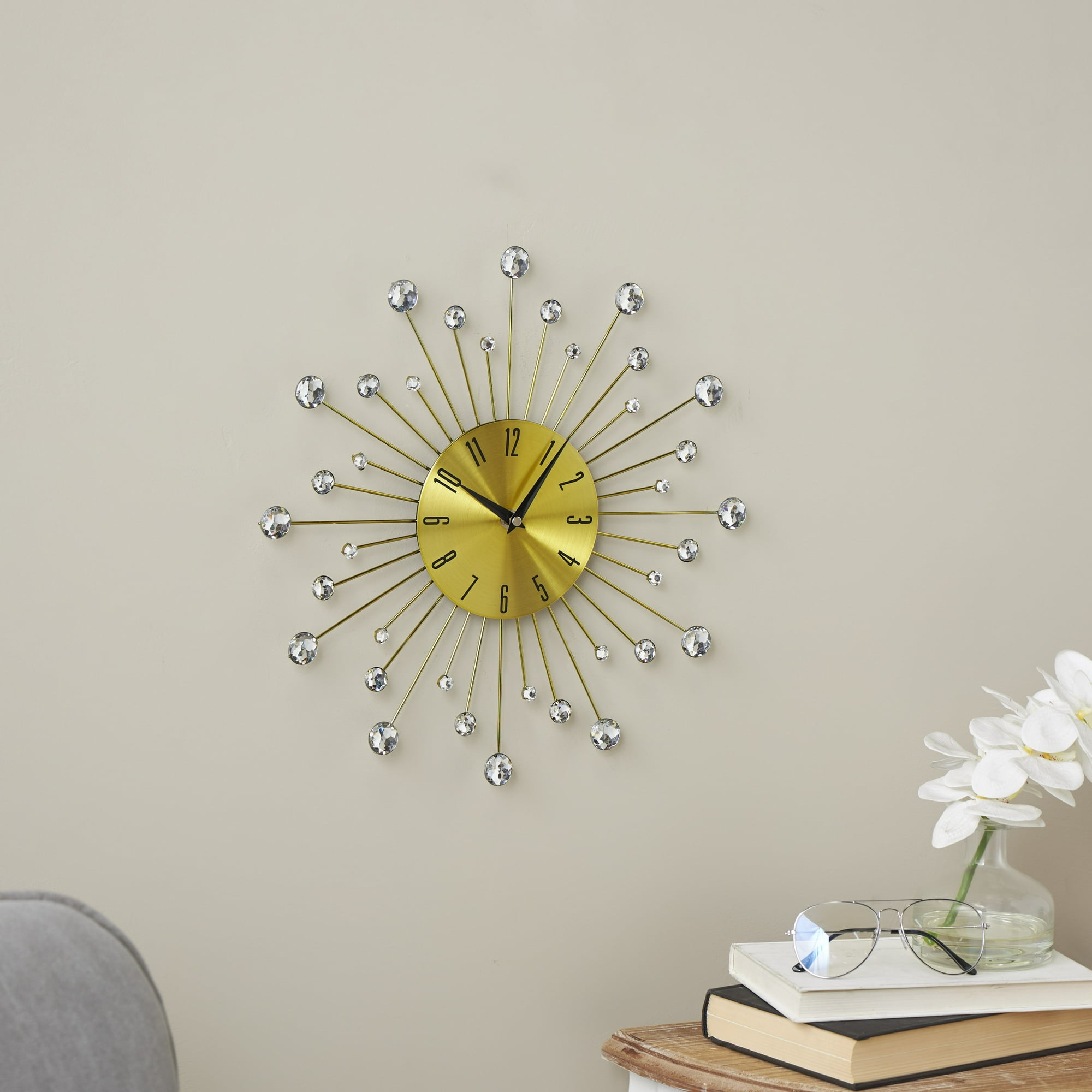 DecMode Gold Metal Glam Wall Clock, 15'L x 0.5'W x 15'H, Features Starburst Design - Mountain Lakes Mall