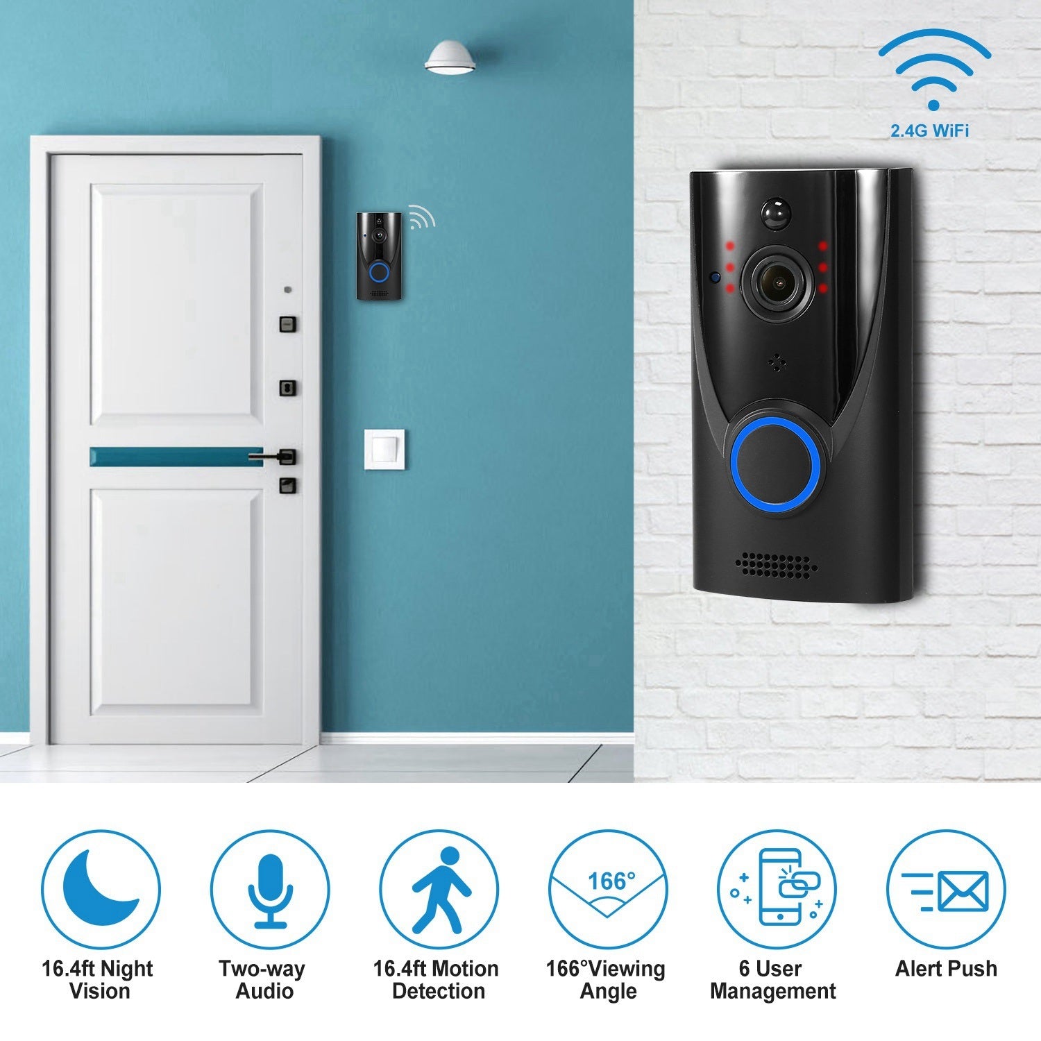 WiFi Video Doorbell Wireless Door Bell 720P HD WiFi Security Camera - Mountain Lakes Mall